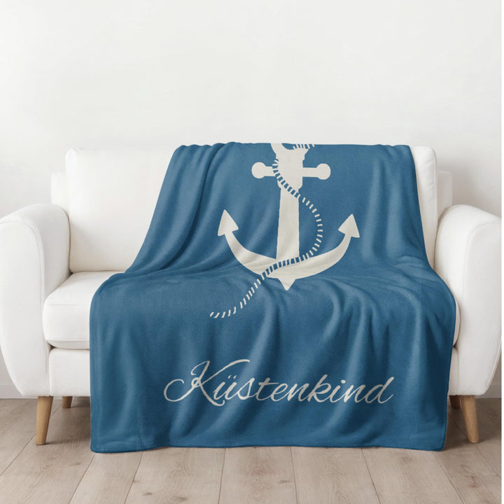 MTOnlinehandel Kuscheldecke flauschig 150x200 cm, Maritime Wohndecke Anker Küstenkind, Sofadecke, Ta
