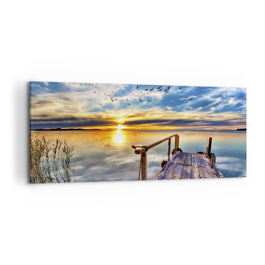 Wandbilder Dekoration Wohnzimmer See Brücke Panorama Bilder auf Leinwand 120x50cm Leinwandbild mit R