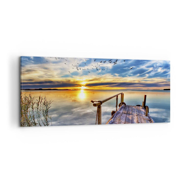 Wandbilder Dekoration Wohnzimmer See Brücke Panorama Bilder auf Leinwand 120x50cm Leinwandbild mit R