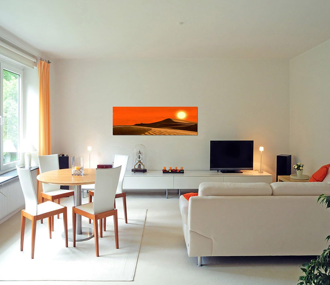 Paul Sinus Art Panoramabild auf Leinwand und Keilrahmen 150x50cm Afrika Wüste Sanddünen Abendsonne