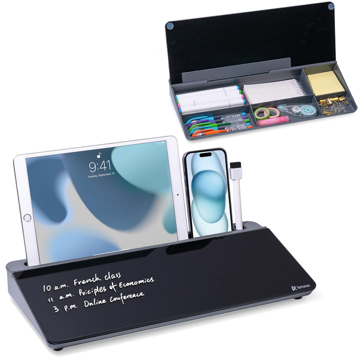 Varhomax Schreibtisch Organizer, Desktop Whiteboard Glas Schwarz Mit Aufbewahrung Abwischbar, To Do