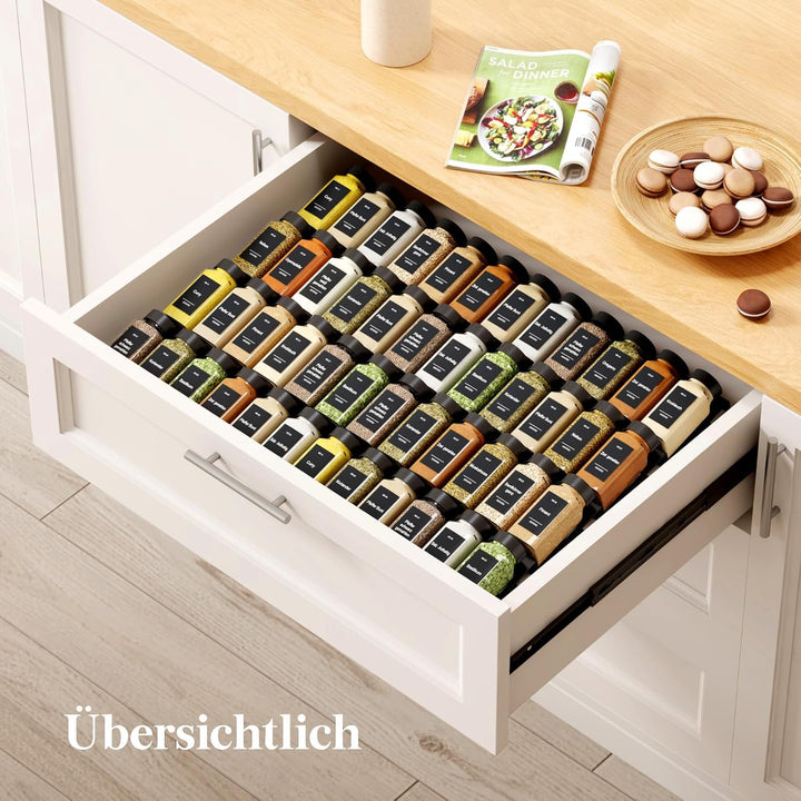 Lifewit Gewürzregal Schublade 48 Stück, Verstellbarer Gewürz Organizer für Alle Schubladen, Kombinie