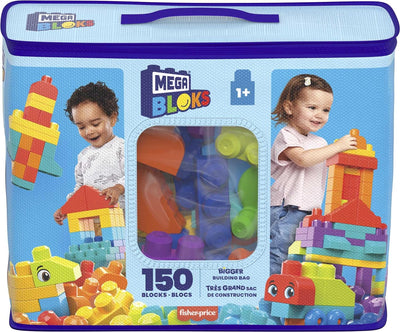 MEGA HHM96 - MEGA BLOKS Bausteinebeutel Deluxe, 150 grosse und farbenfrohe Bausteine mit einer Aufbe