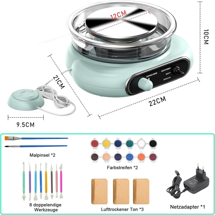 Mini-Töpferscheibe,200R/min Elektrisch Töpferscheiben,12cm Drehteller Tonmaschine mit 8 Stück Bildha