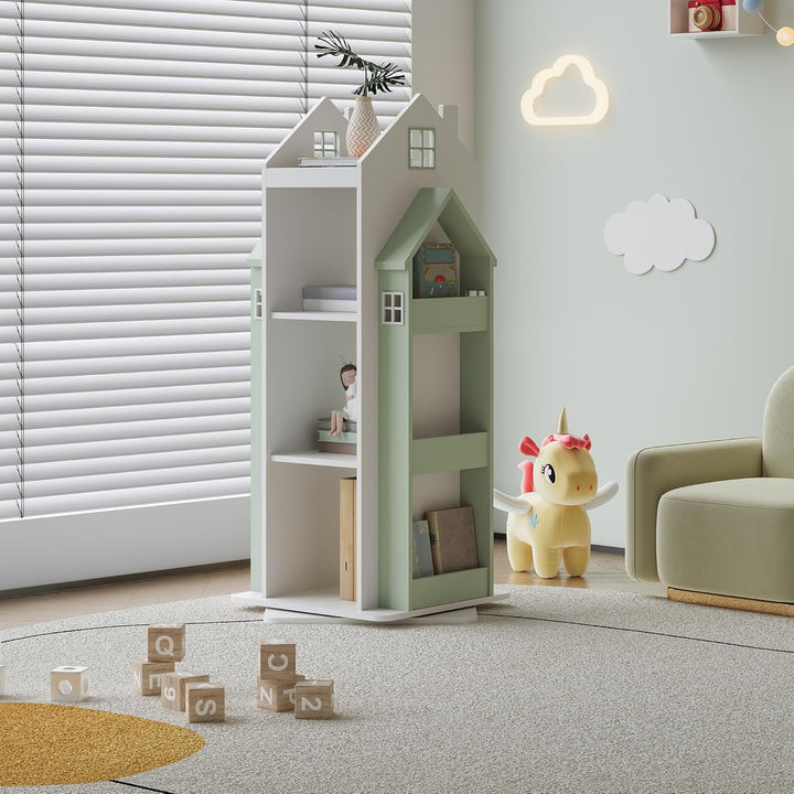[en.casa] Drehbares Bücherregal für Kinder Vipsali Spielzeugregal in Hausoptik Drehregal mit Aufbewa
