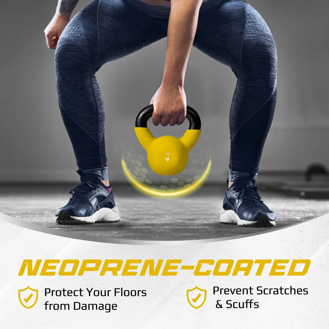 Yes4All 2-20kg Kettlebell aus Gusseisen mit Neopren Beschichtung, Mehrfarbige Kettlebells, Schwungha