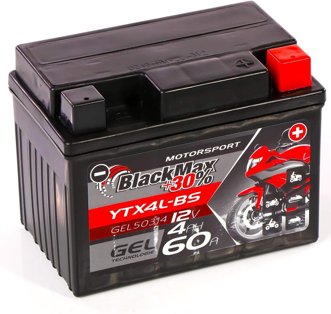 BlackMax CTX4L-BS Motorradbatterie YTX4L-BS GEL 12V 4Ah Roller Batterie 50314 4Ah - 65A, 4Ah - 65A
