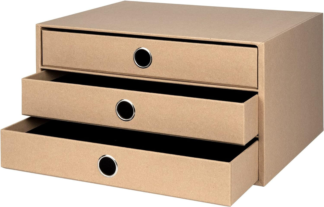 Rössler 1524452623 - S.O.H.O. 3er Schubladenbox für DIN A4, mit Griffloch, Kraft, 343 x 250 x 185 mm