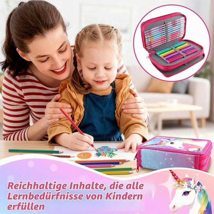 44 Teilen Federmäppchen Einheorne Set Einhorn Federmäppchen 3 Fächer Grosse Kapazität Mäppchen Mädch