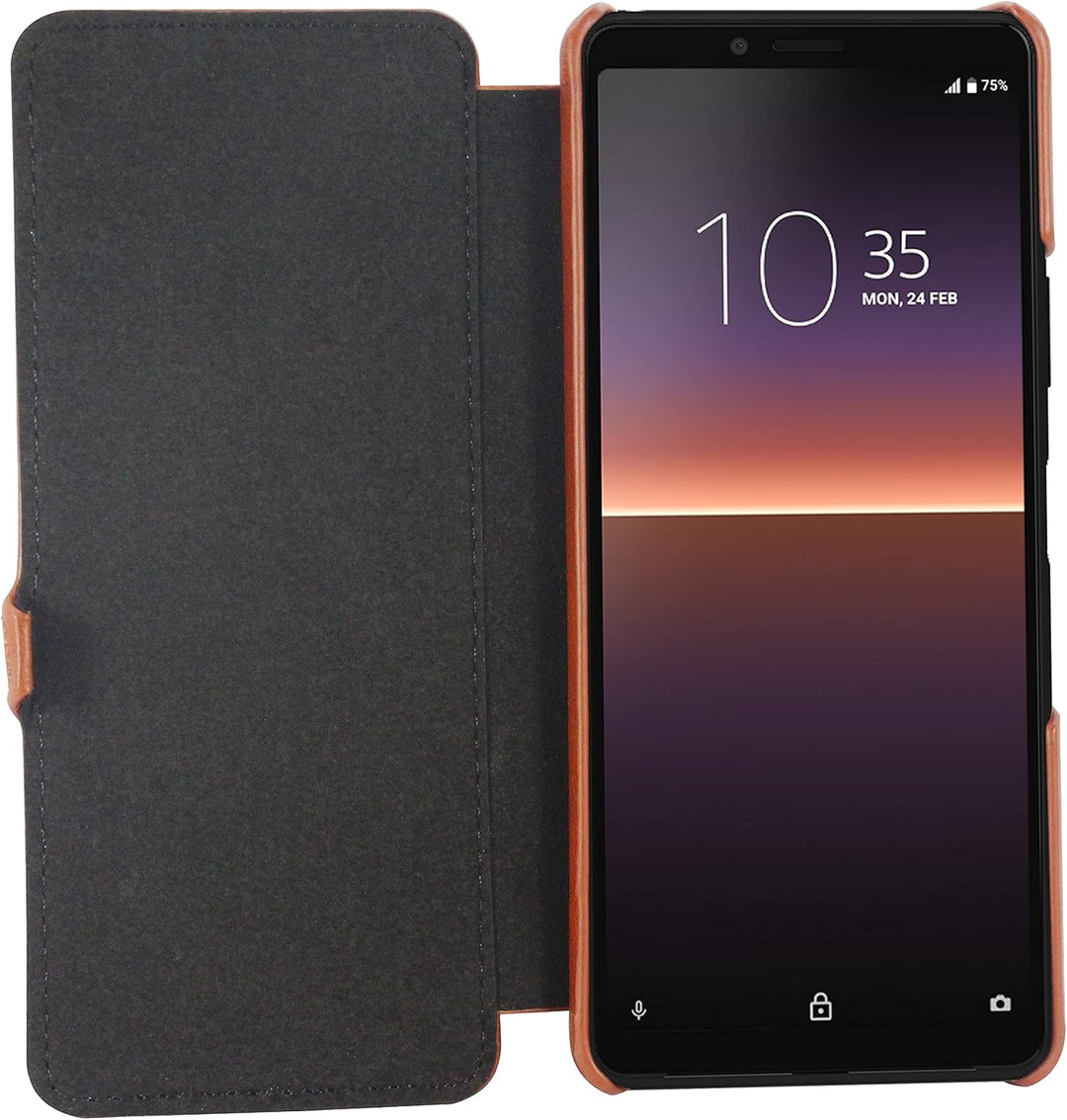 STILGUT Book Case kompatibel mit Sony Xperia 10 II Hülle aus Leder mit Clip-Verschluss, Lederhülle,