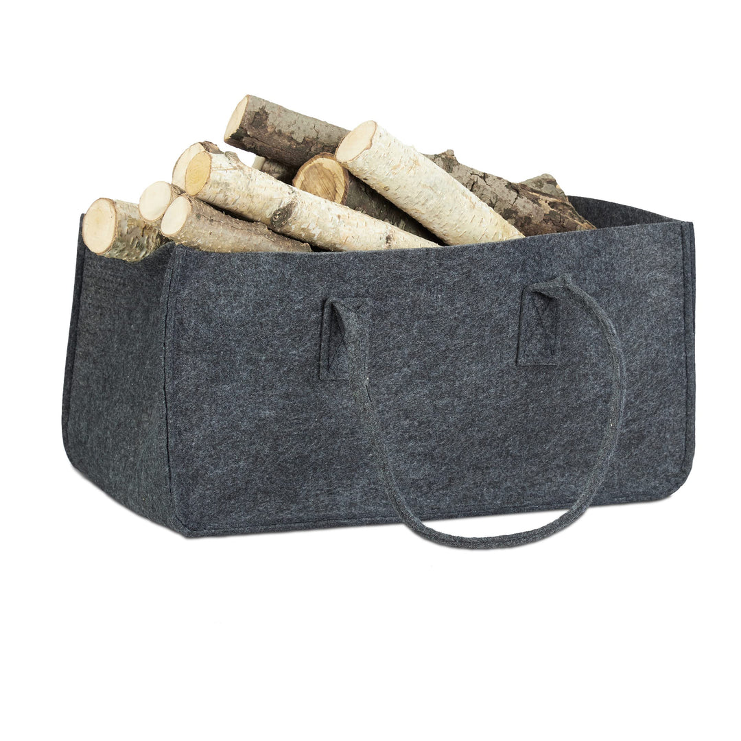 Relaxdays 8 x Kaminholztasche aus Filz, tragbarer Kaminholzkorb, Faltbare Filztasche, anthrazit 1 An