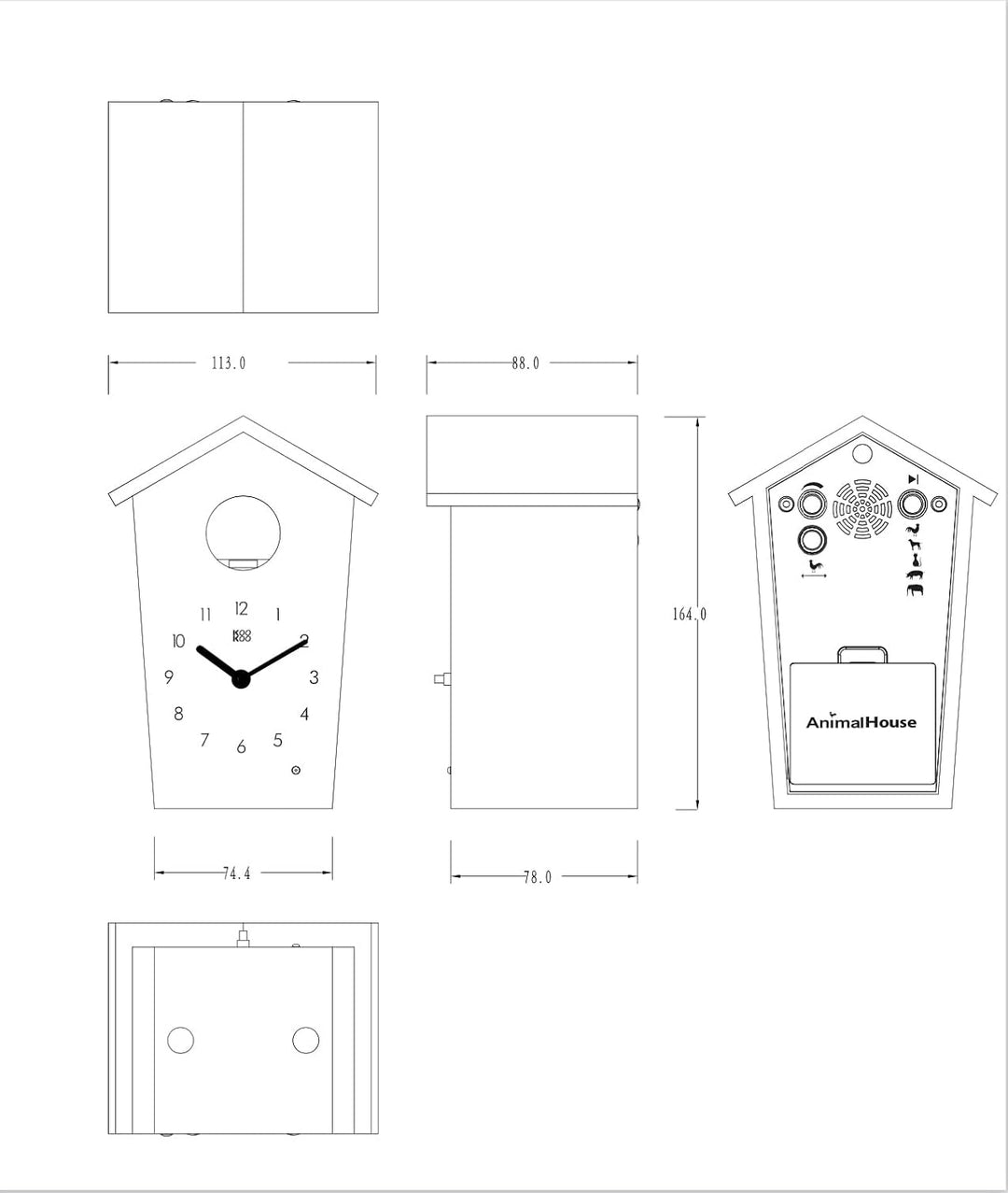 KOOKOO AnimalHouse Grün, Moderne kleine Kuckucksuhr mit 5 Bauernhoftieren, Aufnahmen aus der Natur.