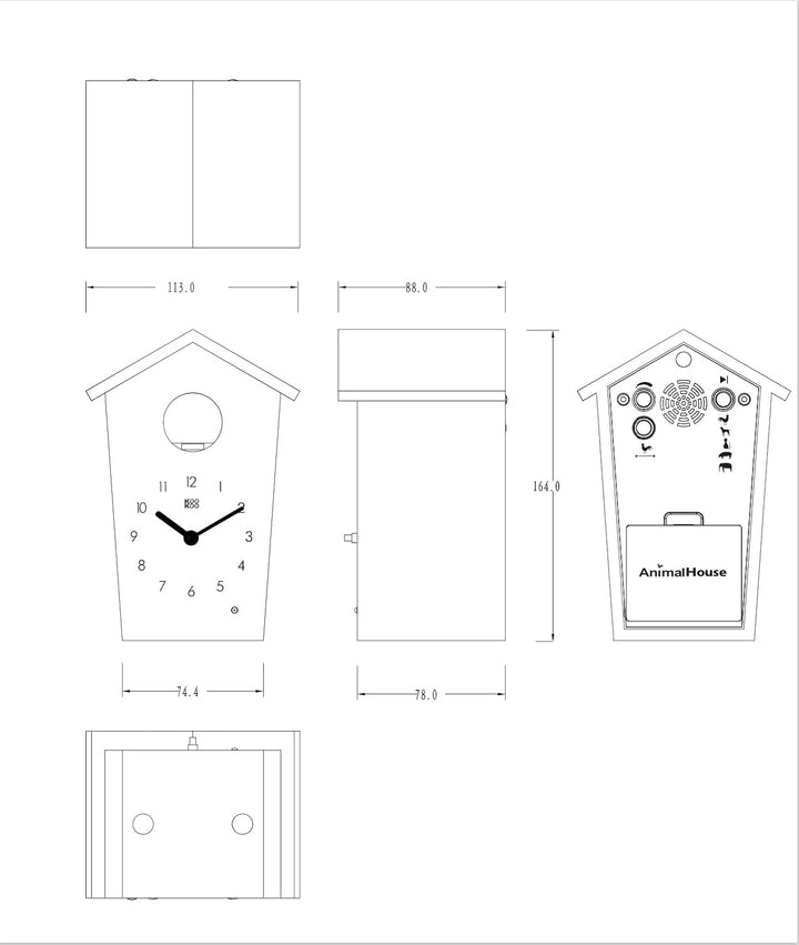 KOOKOO AnimalHouse Grün, Moderne kleine Kuckucksuhr mit 5 Bauernhoftieren, Aufnahmen aus der Natur.