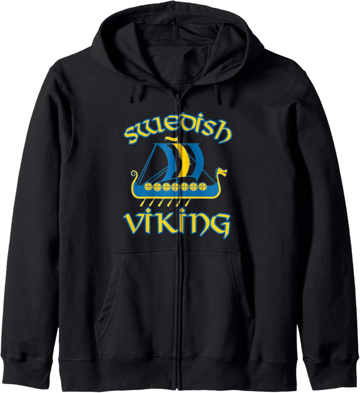 Schwedisches Wikinger-Langes Drachenboot Blau und Gelb Kapuzenjacke