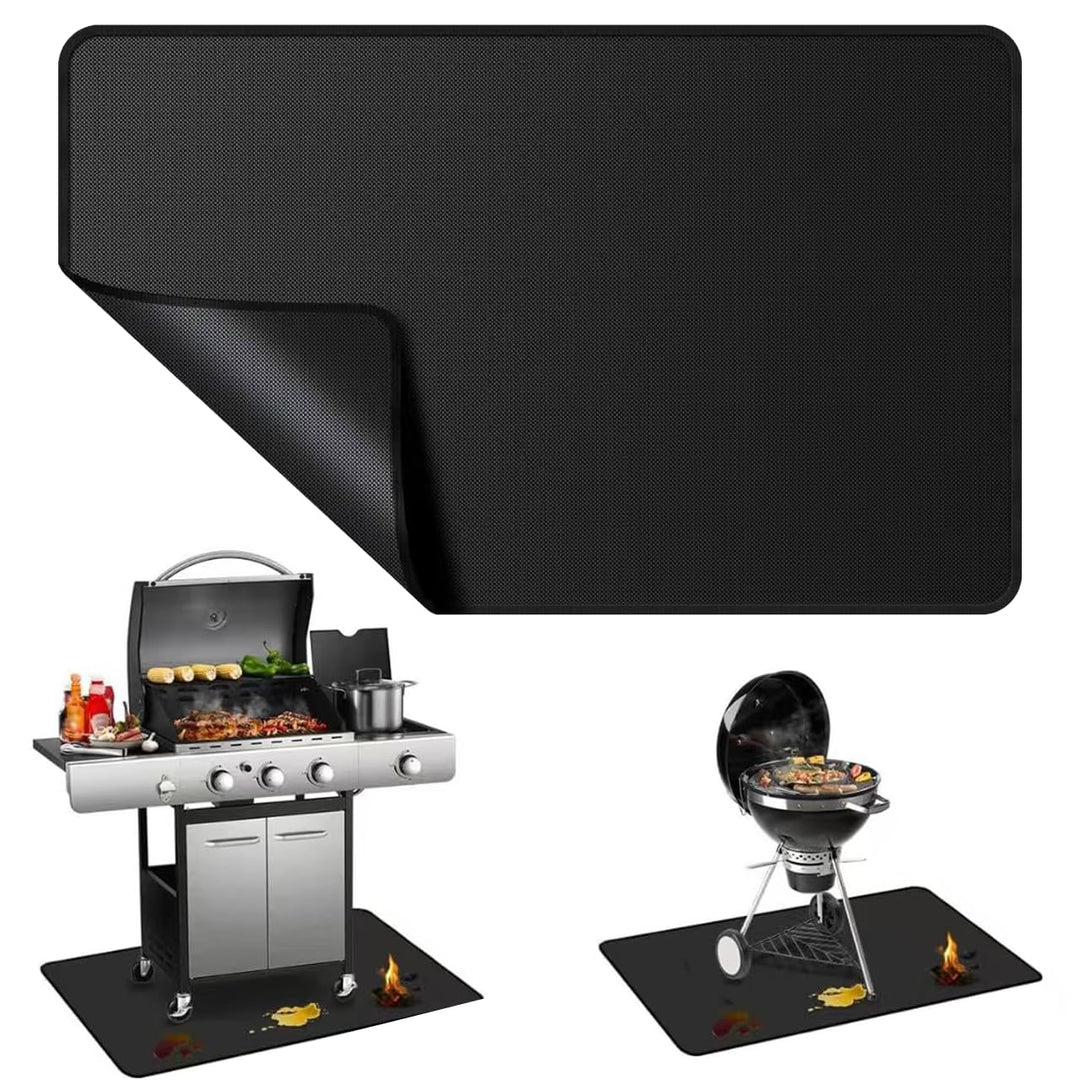 Grillunterlage 100 × 150cm, Glasfasersilikon Hitzeschutzmatte, Grillmatte Bodenschutz, Bodenschutzma