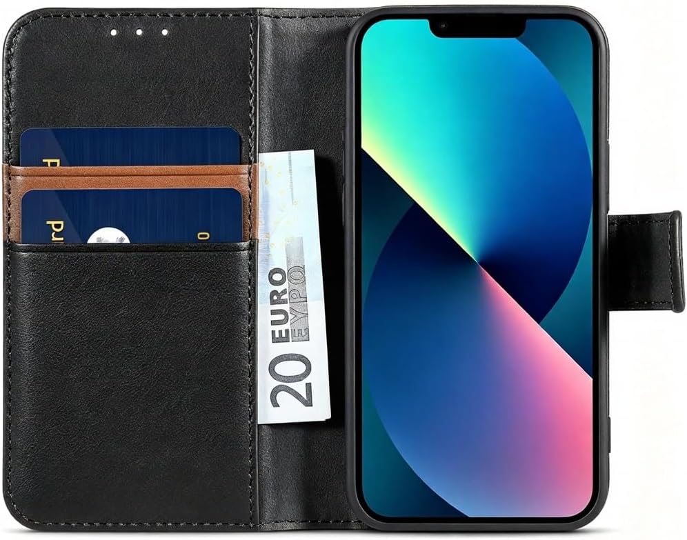 LENSUN Echtleder Hülle für iPhone 13 Mini, Handyhülle [Echtes Leder][Magnetverschluss][RFID Schutz]