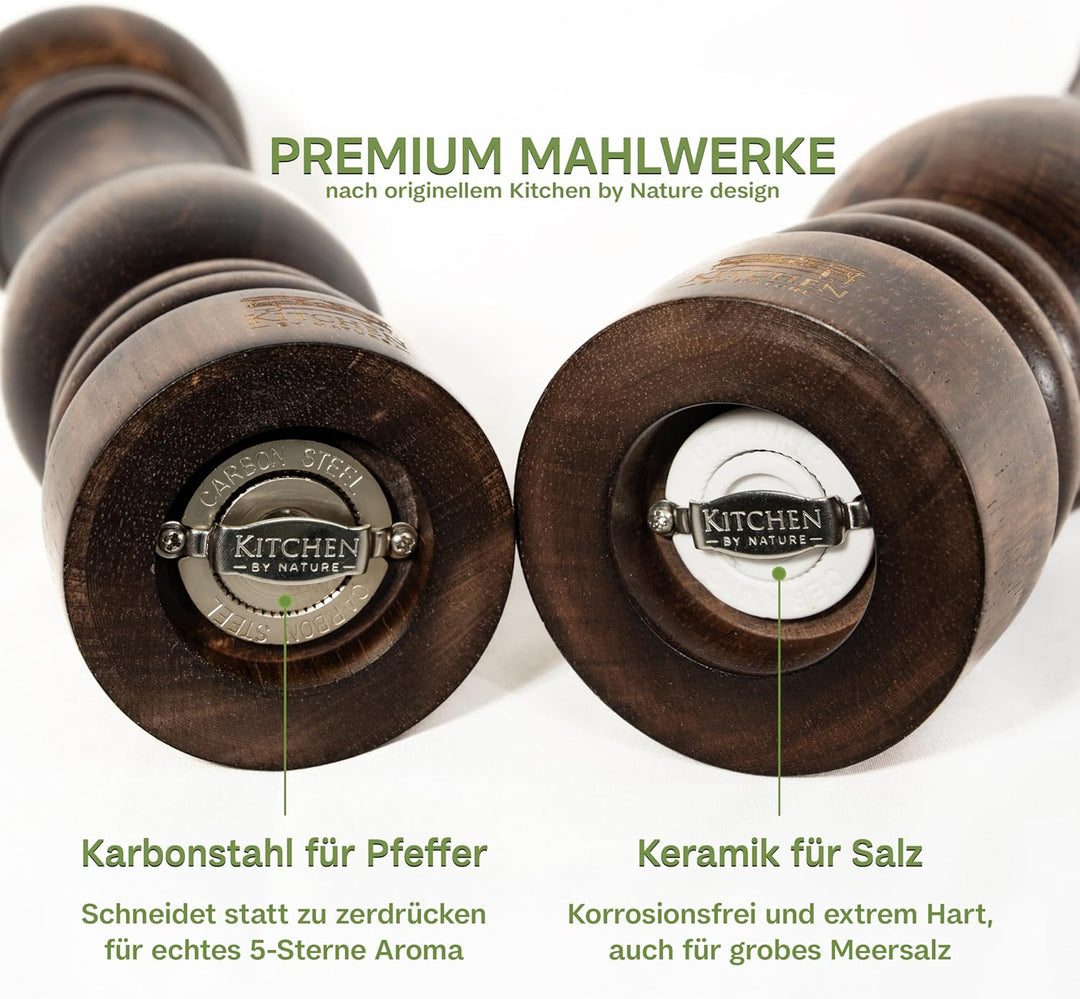 Salz- & Pfeffermühlen Set (32/27 cm) aus Massivholz, entwickelt für Sternerestaurants, Keramik- & Ka