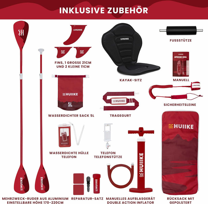 HUIIKE Stand Up Paddling Board mit Zubehör, Paddel, Finnen, Pumpe. Paddle Sup Board Aufblasbar Hohe