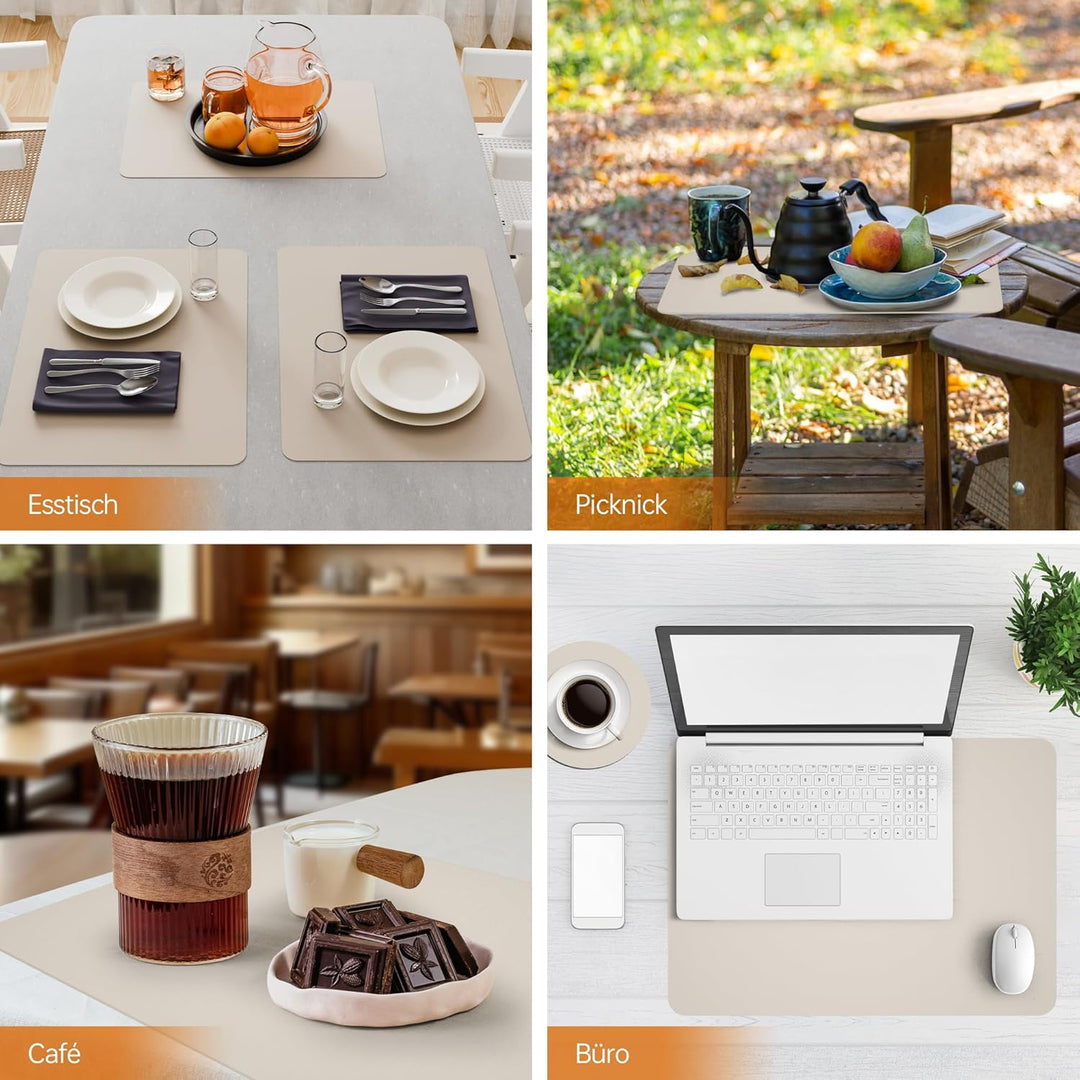 IKWOLETI Tischsets Abwaschbar mit Untersetzer - 6er Set Platzsets Abwaschbar aus Kunstleder - Doppel