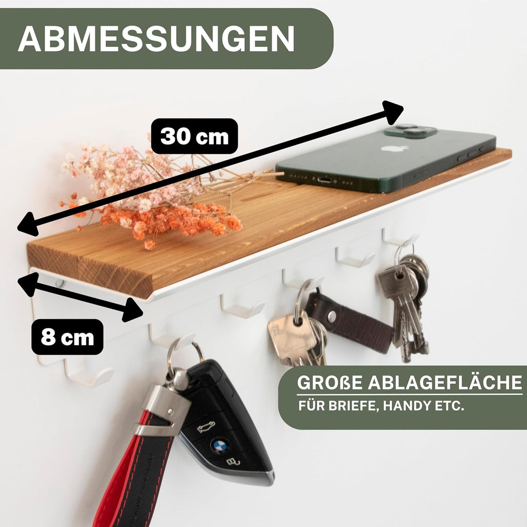 Astrein® | Schlüsselbrett mit 6 Haken | Schlüsselboard aus Holz | Eiche | Wandorganizer | Schlüsselk