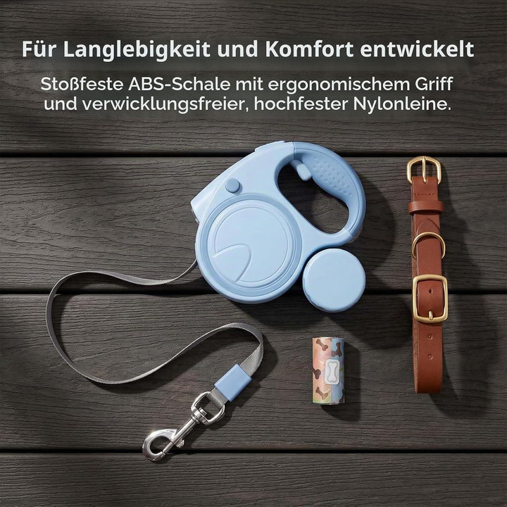 Hundeleine mit LED 5m, Rollleine für Hunde bis 10-25kg, Hundeleine Ausziehbar mit rutschfest Griff,