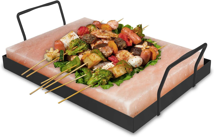 Jopassy 1 Set XXL Salzstein zum Grillen, 20x30x3cm Salz Grillsteine Mit Eisenplatte, Wiederverwendba