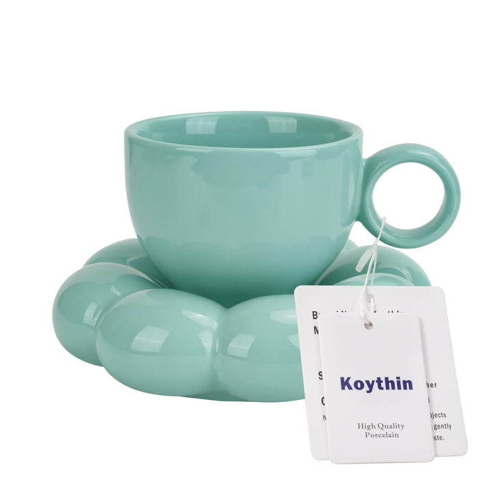 Koythin Keramik-Kaffeetasse, kreative niedliche Tasse mit Sonnenblumen-Untersetzer für Büro und Zuha