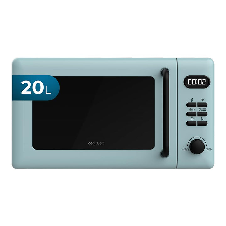 Cecotec Digitale Mikrowelle mit Grill 20L Proclean 5110 Blau. 700W in 6 Stufen und 800W Grill, Aufta