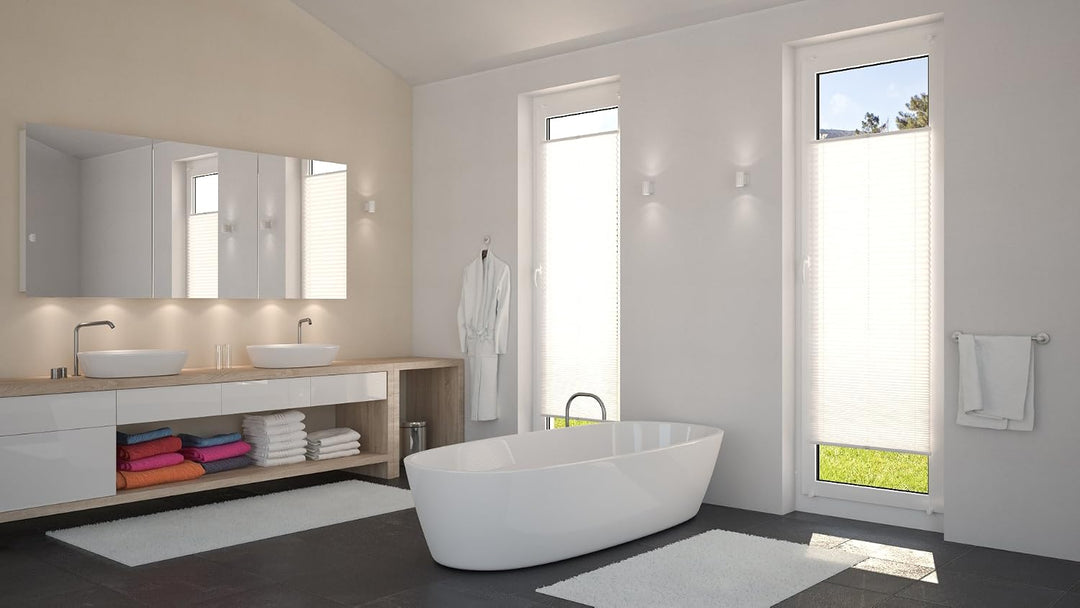 DécoProfi Plissee ohne Bohren Weiss 105cm x 130cm (max. Gesamthöhe Fensterflügel) I Verspannte Pliss