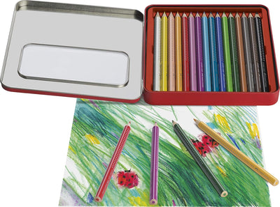 FABER-CASTELL 110916 - Jumbo Buntstifte Set Grip, 16 Stifte im Metalletui 16er Set, 16er Set