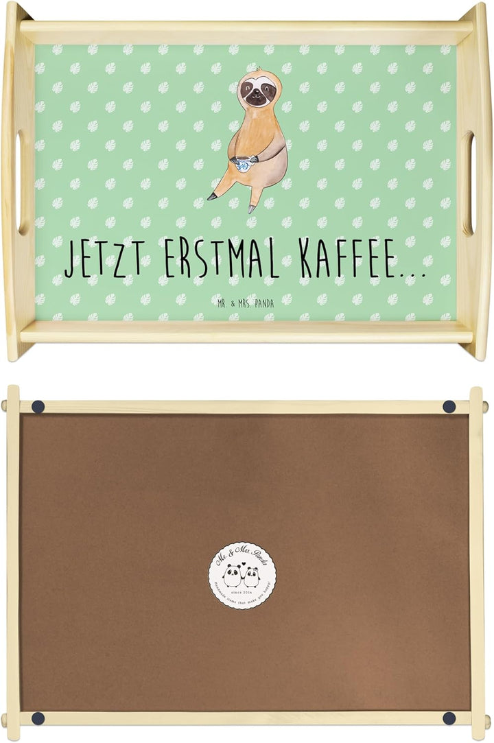 Mr. & Mrs. Panda tablett Holz Faultier Kaffee - Geschenk, Serviertablett, aus, Holztablett, Coffee,