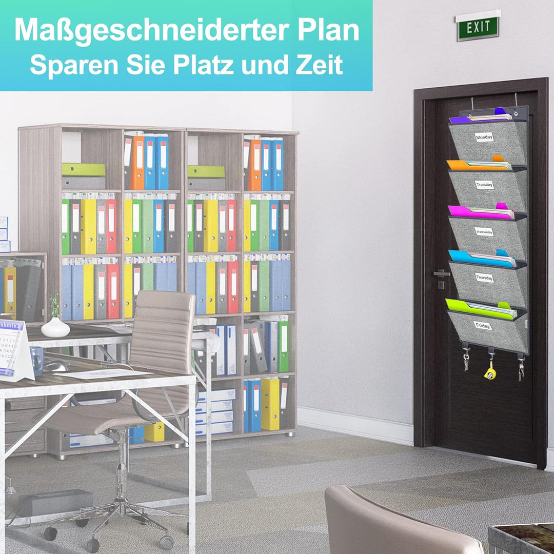 VERONLY Hängeorganizer Büro ordner für Wand - Hängeaufbewahrung Wandorganizer 5 Taschen Aufbewahrung