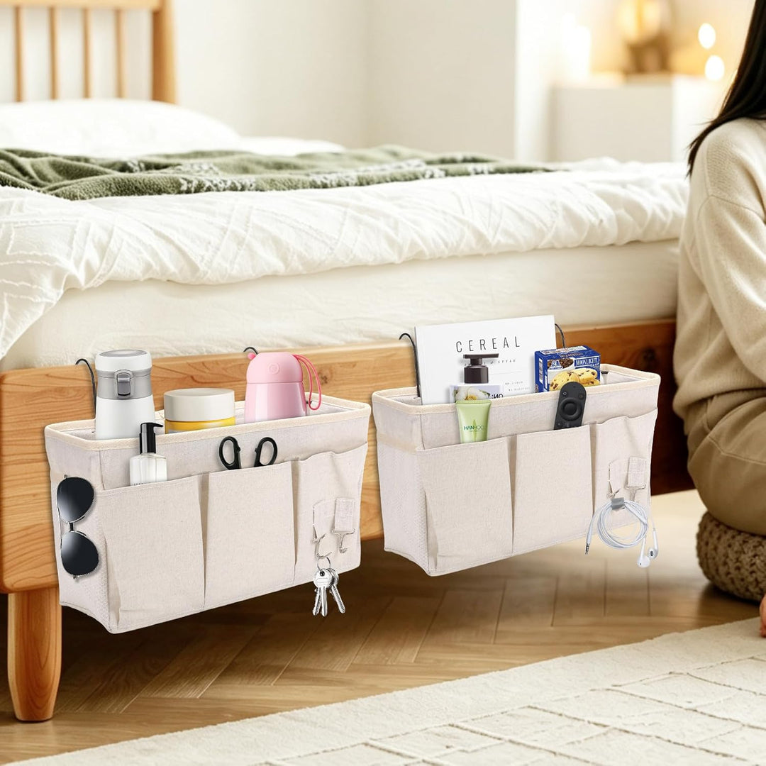 2 Pack Nachttisch-Hängeaufbewahrung Hängeorganizer mit 3 Fächern, Bett Organizer zum Einhängen, Häng