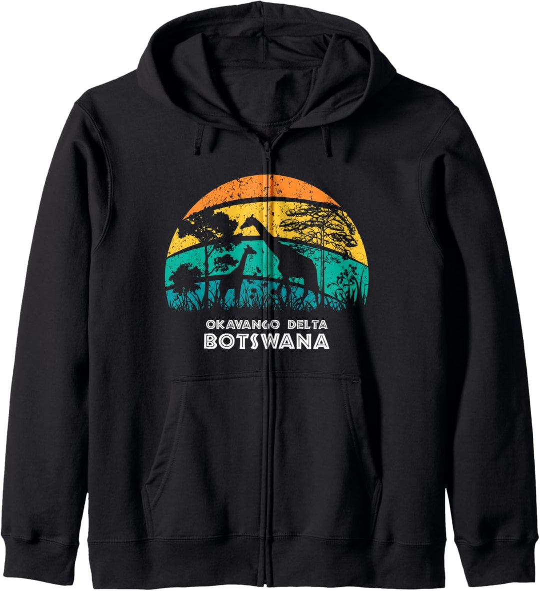 Vintage Retro Okavango Delta, Botswana Afrika Safari Girrafe Kapuzenjacke