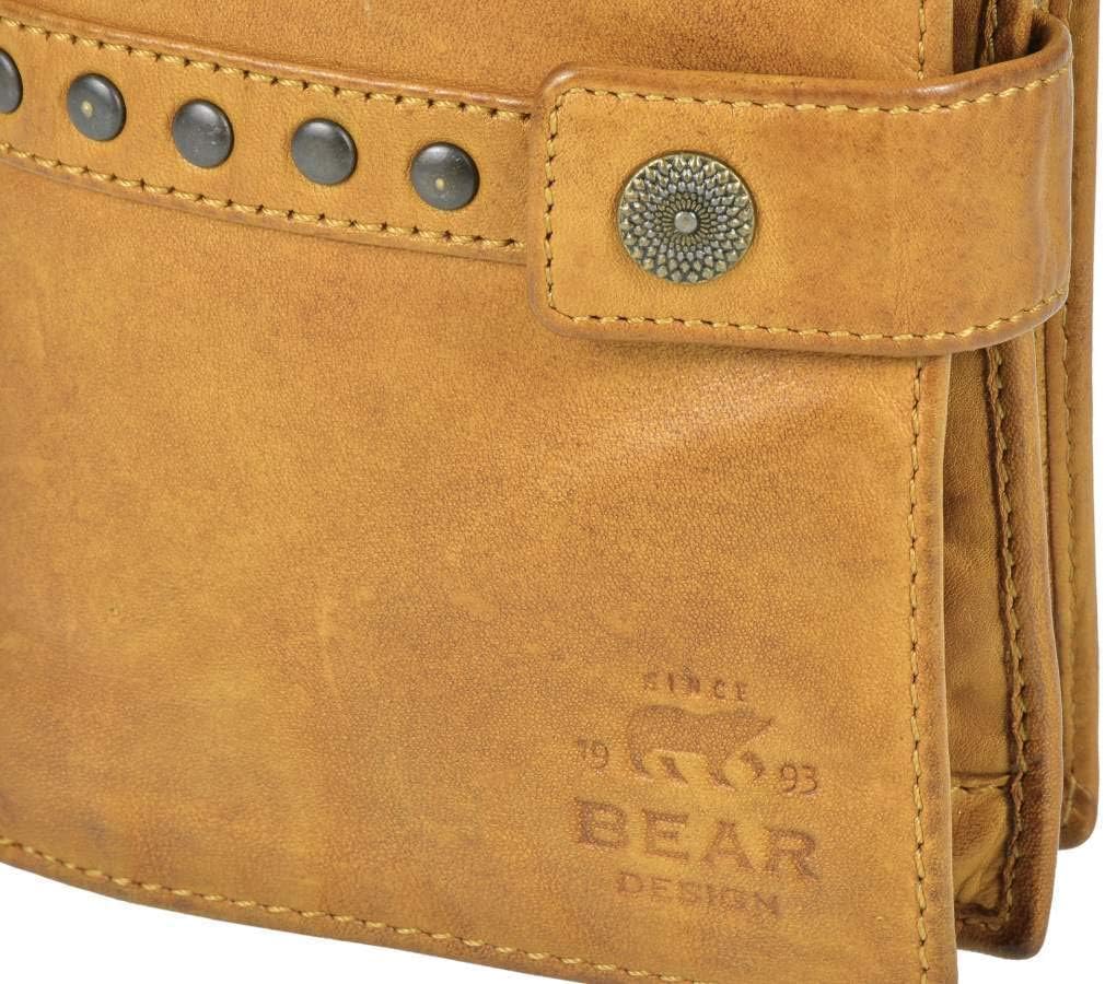 Bear Design Portemonnaie Damen Geldbörse Leder 10x15cm Geldbeutel Cow Lavato Ocker gelb