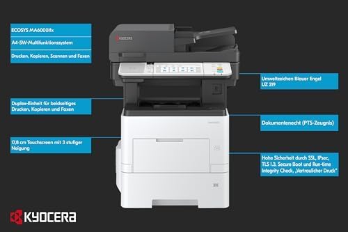 Kyocera Ecosys MA6000ifx Multifunktionsdrucker Schwarz Weiss, 60 Seiten pro Minute. Drucker Scanner