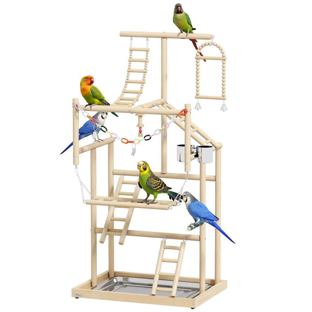 PawHut Papageien Spielplatz, 48 x 38 x 95 cm, Vogelspielplatz für Papageien, Parrot Playstand mit Sp