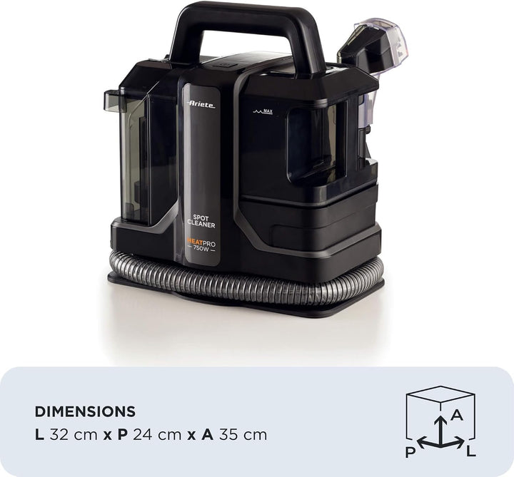 Ariete 2482 Spot Cleaner Heat Pro 750W, Polsterreiniger Gerät mit Doppeltank, Matratzenreiniger, Pol