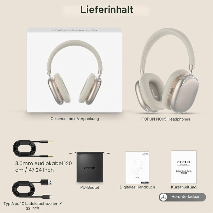 NC95 Hybrid Noise Cancelling Kopfhörer mit Drehknopf,Over-Ear Kopfhörer Kabellos Bluetooth,Transpare