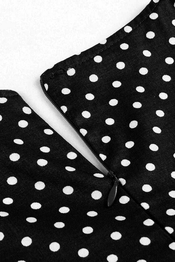 AXOE Damen 60er Jahre Kleid Cocktailkleid Abendkleid mit 3/4 Ärmel S Schwarz Polka Dots, S Schwarz P