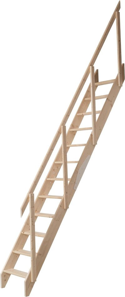 Raumspartreppe aus unbehandelter Fichte. Für Geschosshöhen bis 283,5 cm. Ausführung: Gerade inkl. Ge