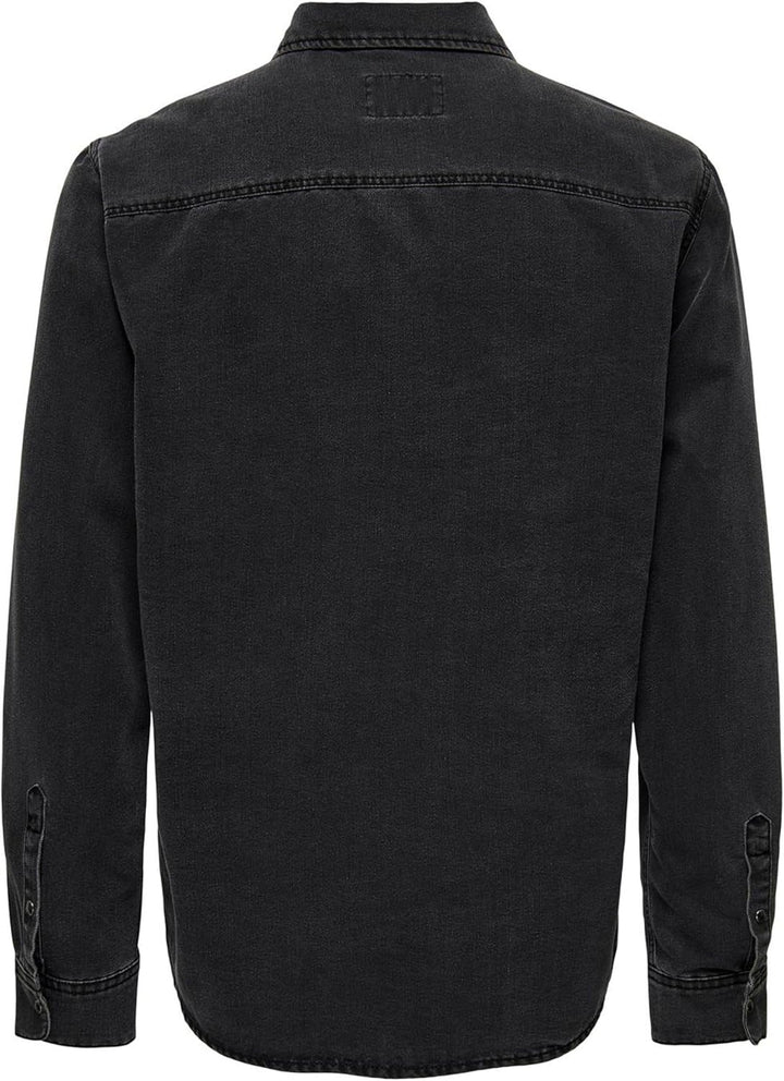 ONLY & SONS Male Jeanshemd Normal geschnitten Hemdkragen Hemd XL Dark Grey Denim, XL Dark Grey Denim