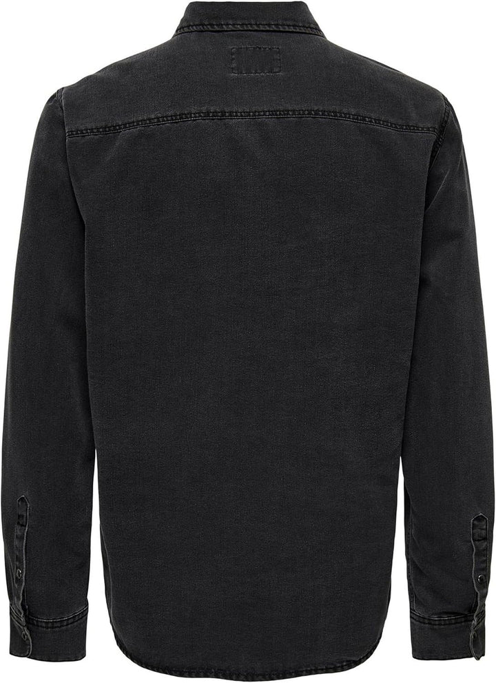 ONLY &amp; SONS Male Jeanshemd Normal geschnitten Hemdkragen Hemd XS Dark Grey Denim, XS Dark Grey Denim