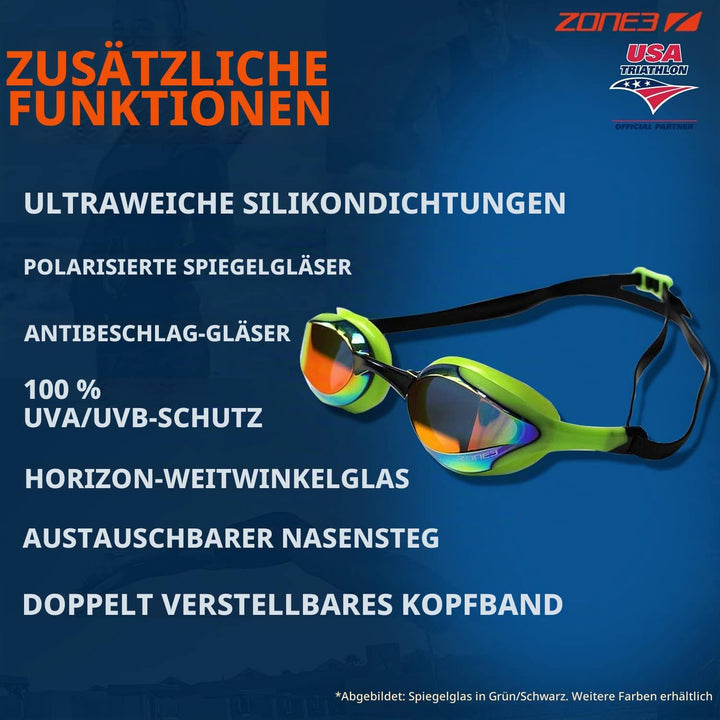 ZONE3 Unisex Volaire Schwimmbrille (1er Pack) Einheitsgrösse Verspiegelte Linse, Grün/Schwarz, Einhe