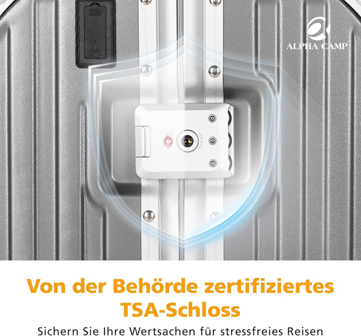 ALPHA CAMP Koffer Set M L Hartschalenkoffer Set Gross mit Rollen Suitcase Set Polycarbonat Aluminium