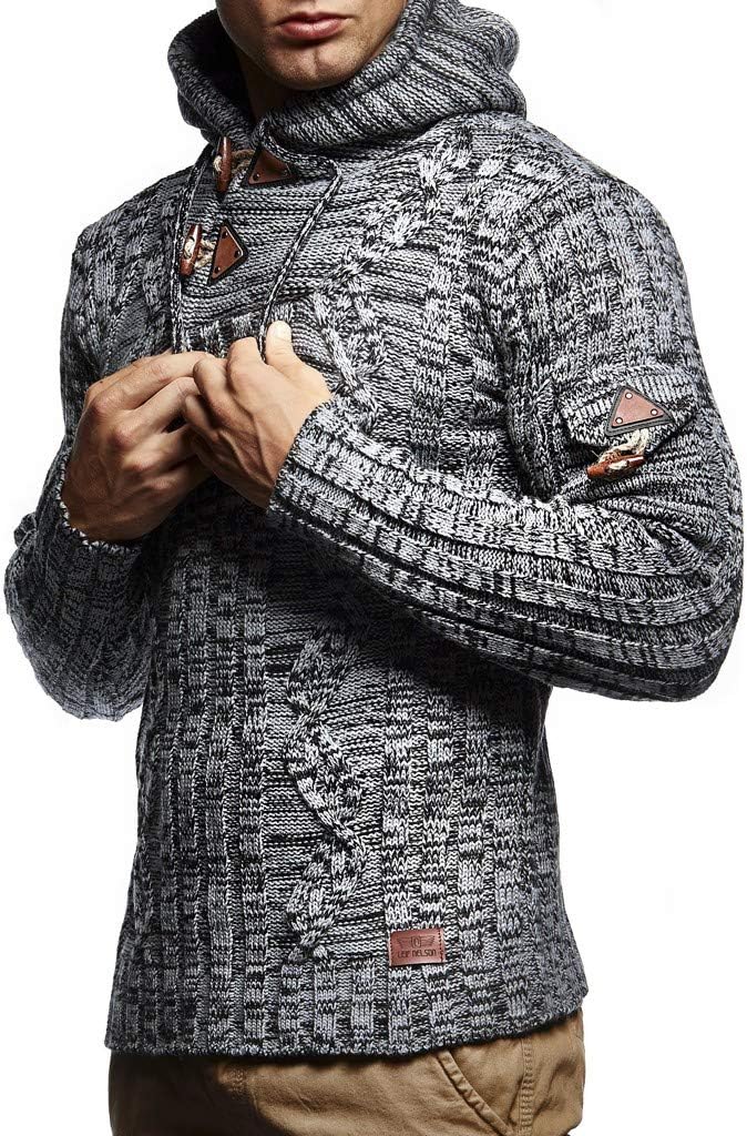 Leif Nelson Herren Strickpullover mit Kapuze/Hochwertiger Winterpullover im Regular Fit Schnitt, ide