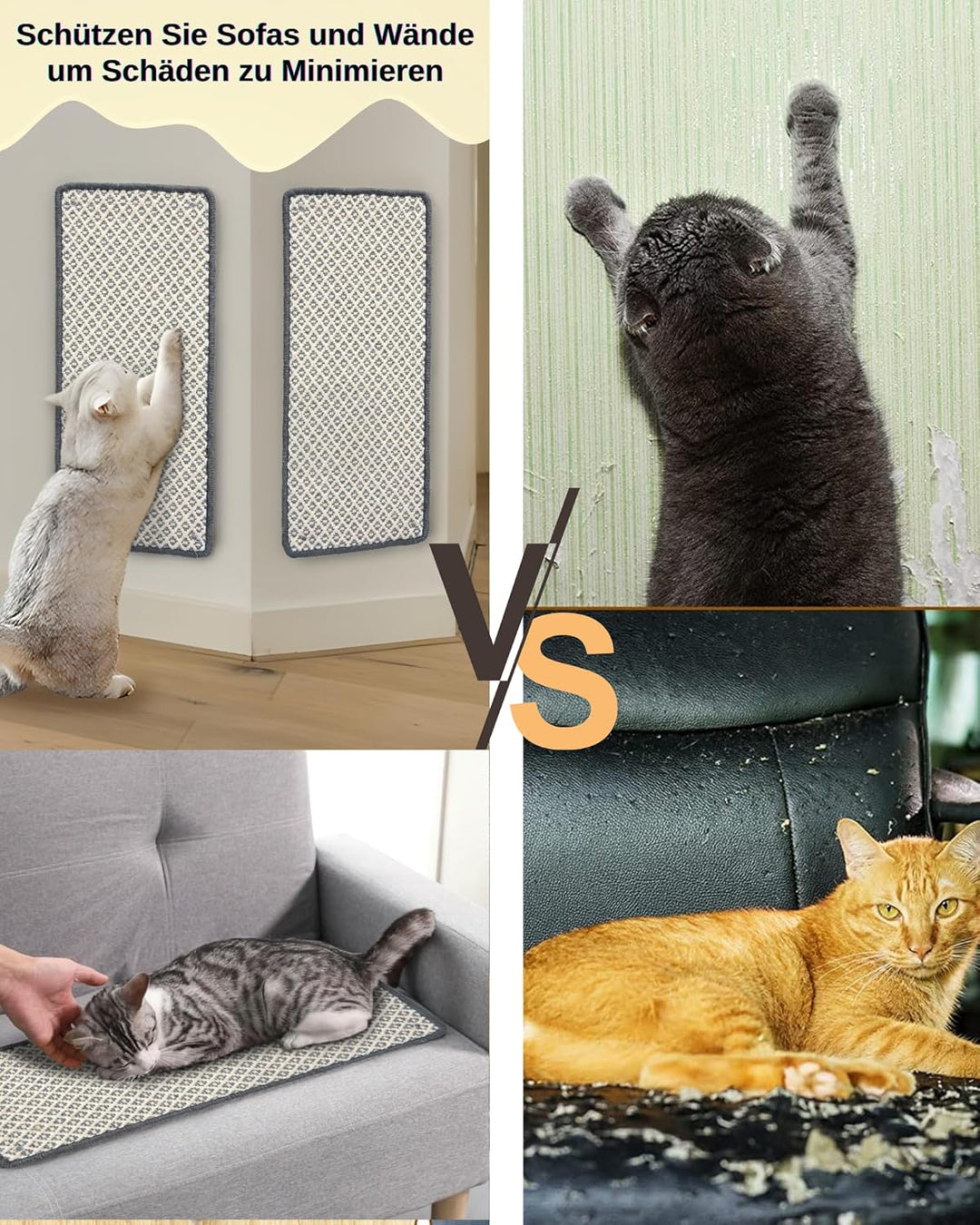 JanYoo 2 Stück Kratzmatte Katze, Kratzschutz Katzenkratzmatte Sisal Katzenkratzmatte Katzen Kratztep