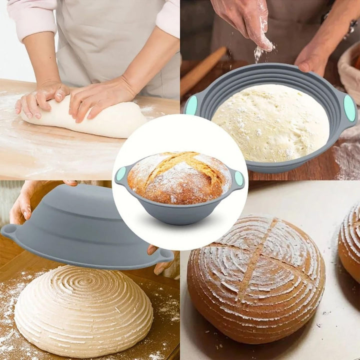 Silikon Gärkorb Brot Proofing Basket - 1 Stück, Grau, Gärkörbchen Rund, Geeignet für die Zubereitung