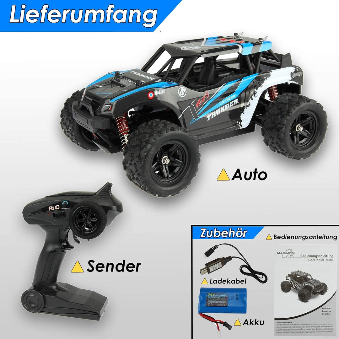 Maximum RC Monster Truck - 4WD Thunder Car 36km/h ferngesteuertes Auto - Ersatzteile (1x Monster Tru
