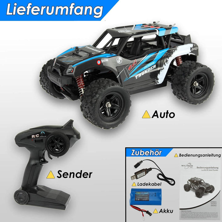 Maximum RC Monster Truck - 4WD Thunder Car 36km/h ferngesteuertes Auto - Ersatzteile (1x Monster Tru